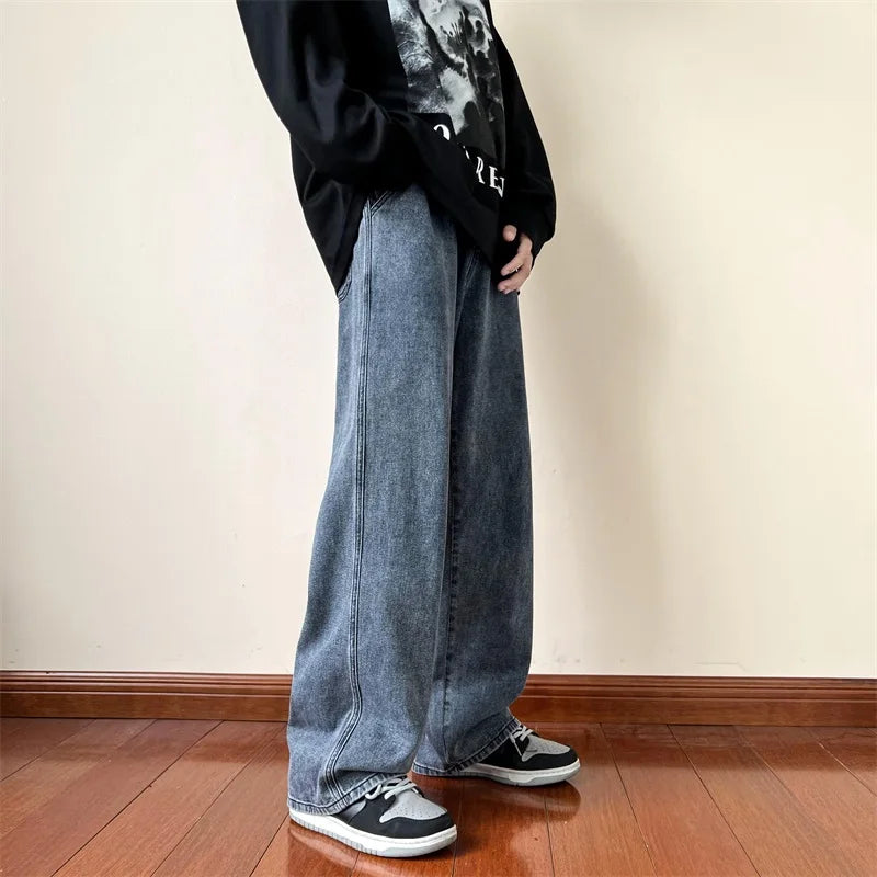 HEARUJOY  -  Blue Jeans Men Ankle length Jeans Male Straight Denim Pants Men New Streetwear Baggy Jeans Ins Washed Denim Pants Black Clothes