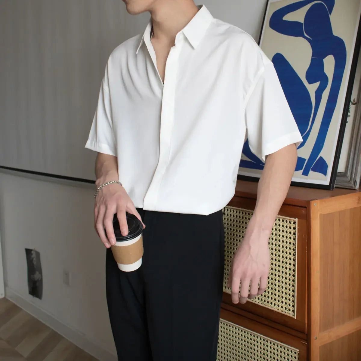 HEARUJOY  -  Green Black White Man Shirt Short Sleeve Plain Shirts for Men Cheap Brand Sale New in High Quality Luxury Summer with Collar