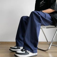 Hearujoy Japanese Style Pants Men's Summer Work Bottoms Loose and Thin Cotton Linen Straight Leg Trousers High Street Casual Cargo Pants