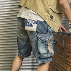 Hearujoy Men's Street Distressed Jeans Summer Fashion Workwear Retro Medium Pants Motorcycle Casual Loose Big Pocket Y2K Shorts