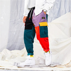 HEARUJOY  -  Contrast Color Patchwork Corduroy Pants Men Oversized Loose casual Pencil Pants Hip Hop Trendy  Fashion Trousers Streetwear