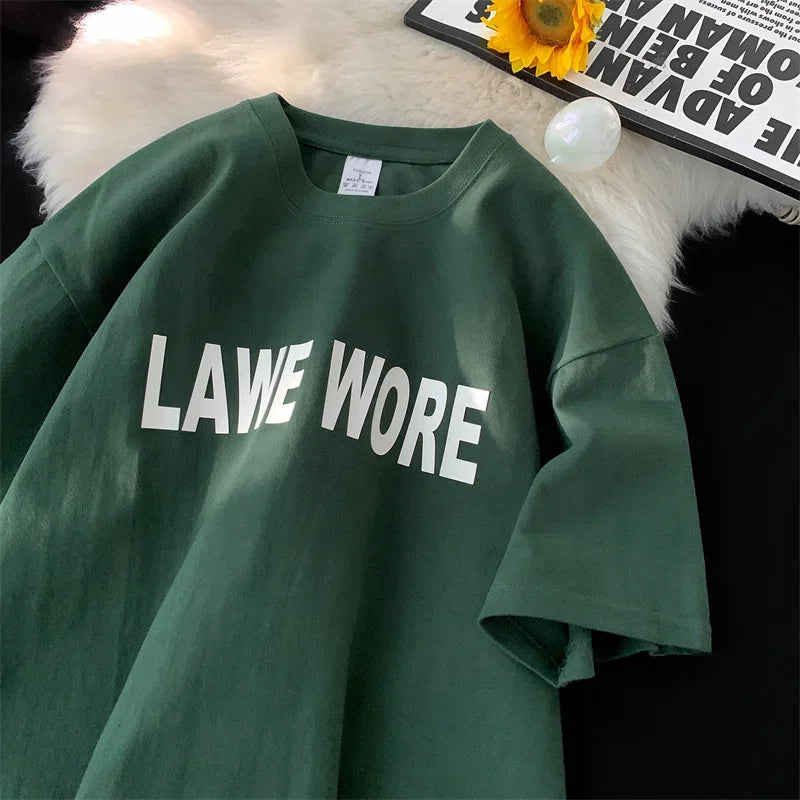 HEARUJOY  -  T Shirt Oversized Cotton For Men White Men's Letter Print T-shirts Male 5XL Casual Wear Summer Tee Shirts Unisex Big Size