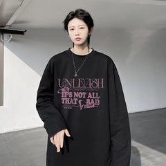 HEARUJOY  -  Fall Korean O Neck Long Sleeve T Shirt Men Cotton Fashion Letter Print Trend Casual Harajuku Oversized Couples Clothing Tops Tee