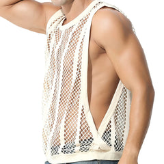 Hearujoy Mens Fitness Vest Sleeveless Nightclub Sexy Mesh Transparent Hollow Vest Casual See-Through Fishnet Muscle T-Shirt Vest