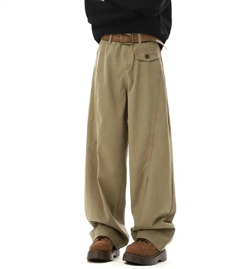HEARUJOY  -  Multi Pocket American Mens Jeans New Spring 2025 High Street Solid Color Straight-leg Denim Pants Unisex Hip Hop Cowboy Trousers