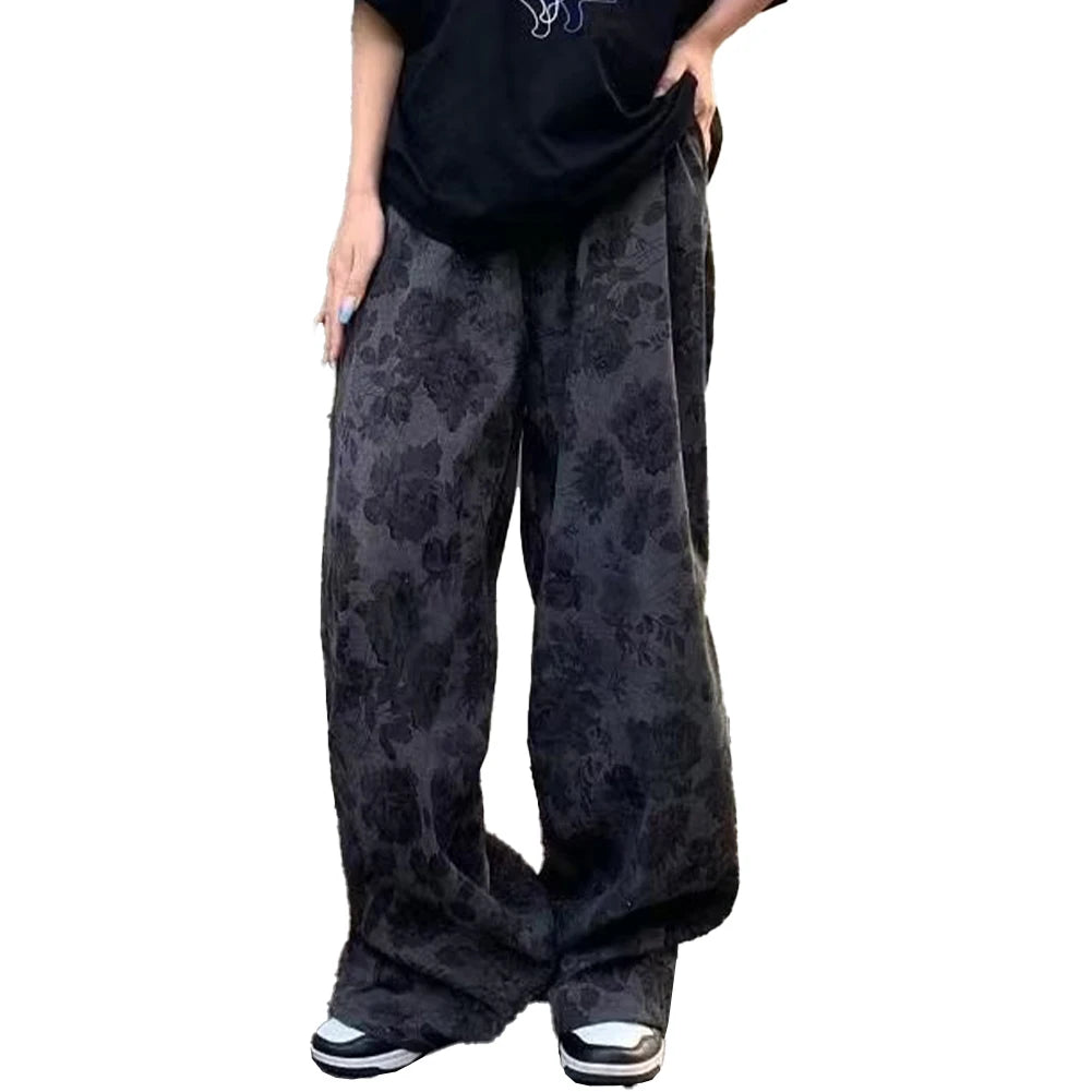 HEARUJOY  -  Men Loose Vintage Casual Jogging Pants Printing Korean Style High Street Trouser Wide Leg Streetwear
