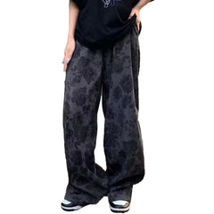 HEARUJOY  -  Men Loose Vintage Casual Jogging Pants Printing Korean Style High Street Trouser Wide Leg Streetwear
