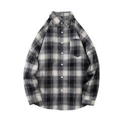HEARUJOY  -  Black White Classic Plaid Long Sleeve Loose Men's Shirt American Style Retro Versatile Spring Autumn Outerwear Coat for Men Tops