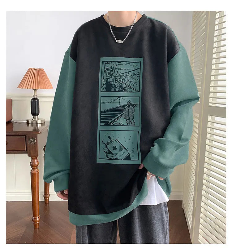 HEARUJOY  -  Mens Crewneck Sweatshirt Men Graffiti Oversized Japanese Streetwear Hip Hop Black Hoodie Men Sweatshirts Hoodies