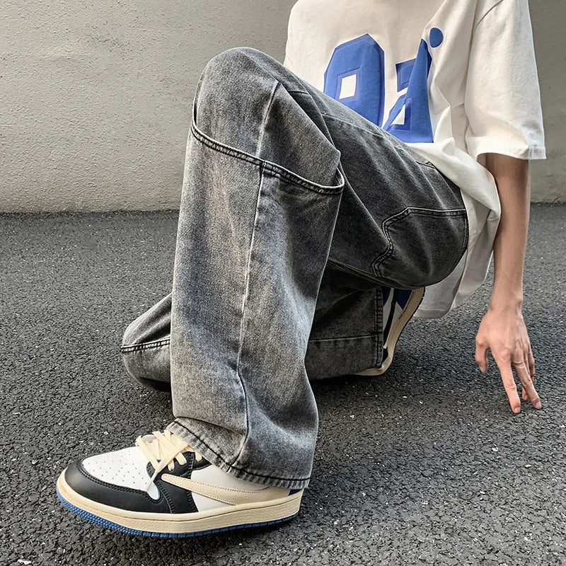 Hearujoy Loose Vintage Big Pockets Cargo Jeans Men Straight Hip Hop Jean Pants Chic Design Mens Casual Streetwear All-match Denim Pants