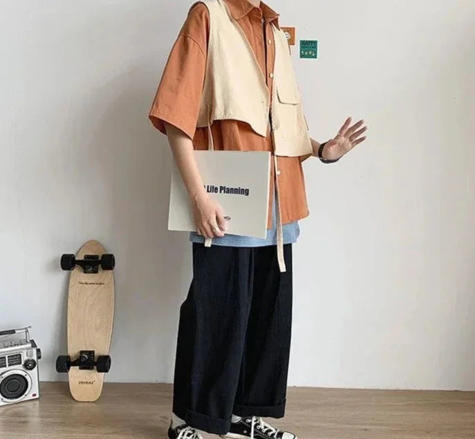 HEARUJOY  -  Man Shirt Half Sleeve with Pocket Shirts for Men Blue Casual Korean Style Vintage Silk Fashion 2025 Cotton Slim Fit Elegant Sale