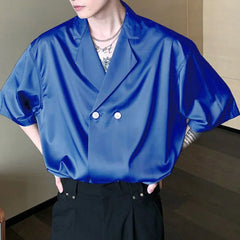 Hearujoy Niche Cuban Collar Short Sleeve Shirt Men Summer Thin Design Ice Silk Drape Shirts Korean Fashion Satin Blouse Unisex Streetwear