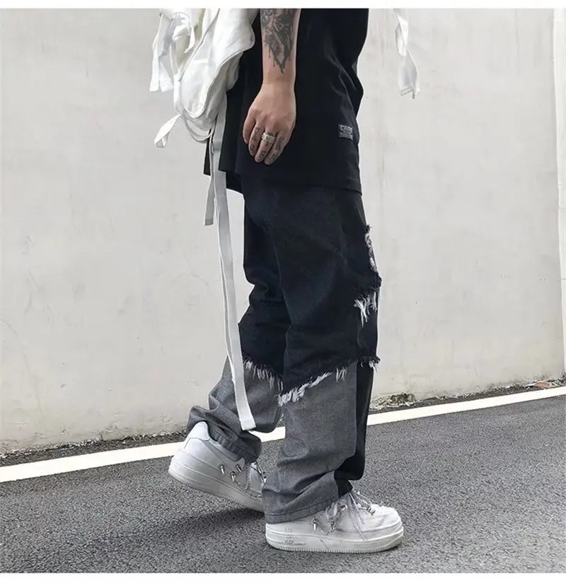 HEARUJOY  -  Mens Jeans Pants With Hole Casual Vintage Straight Leg Korean Fashion Streetwear Harajuku Trousers