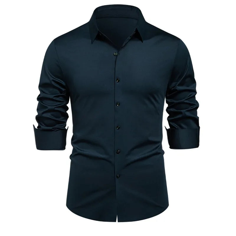 HEARUJOY  -  Men's Elastic Spring and Autumn New Long Sleeve Shirt Anti-wrinkle Free Ironing Business Comfort Breathable Slim Men Dress Shirt
