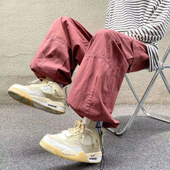 Hearujoy Japanese Men's Y2K Vintage Casual Cargo Baggy Wide Leg Pants Sweatpants Hip Hop Track Pants Men Harajuku Korean Style