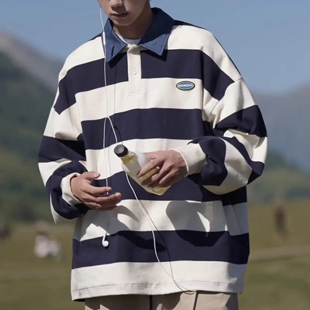 HEARUJOY  -  Fashion Retro Casual Sweatshirt Fashion Long Sleeve Casual 2XL Men Striped Sweatshirt Comfortable Fit Fashion Vintage Design