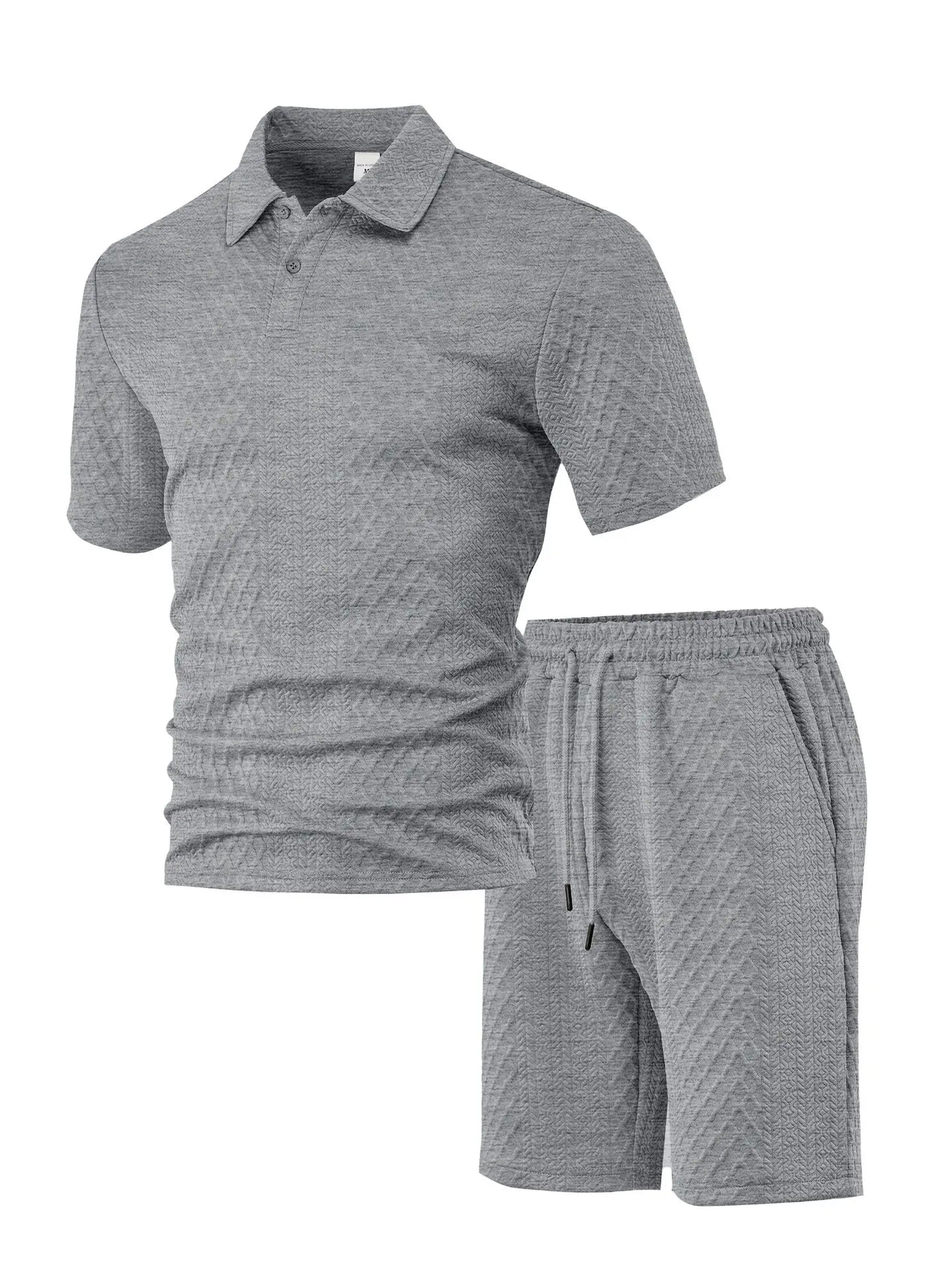 HEARUJOY  -  Men's Summer New Jacquard Casual Sport Thin Lapel POLO Shirt Short-sleeved and Short-shorts Set