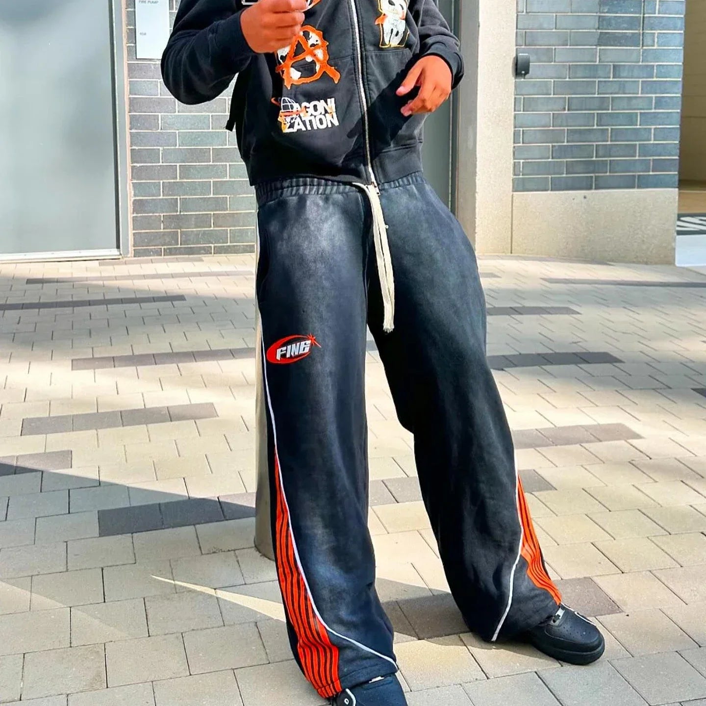 Hearujoy Y2k Embroidery Cotton Stripes Pants New Fashion Hip Hop street Mens Womens Jogger Drawstring Sweatpants Oversize Cargo Trousers