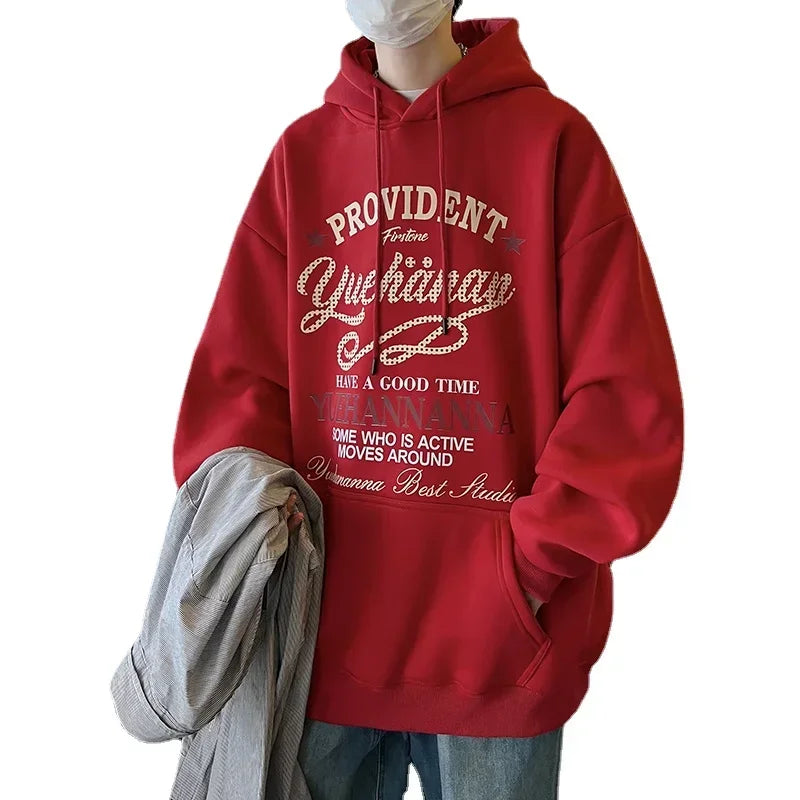 HEARUJOY  -  Men's Oversized Hoodie White With Hat 5XL Funny Hoodies Oversize for Men Letter Print Man Casual Wear Hoody Male Sweatshirt