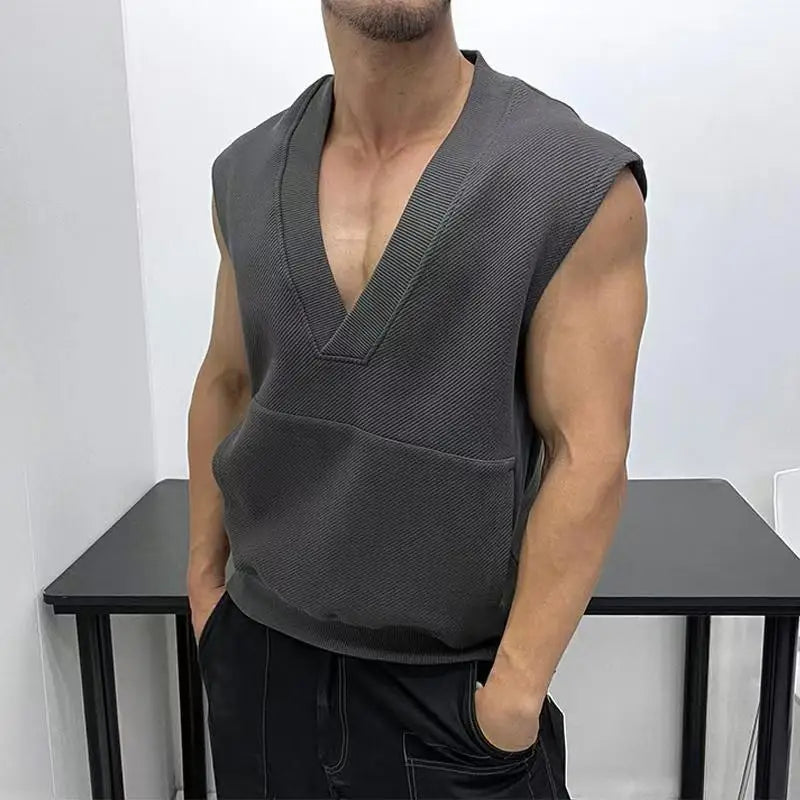 HEARUJOY  -  Oversized Men Vest Spring Autumn V-neck Sleeveless Sweatshirt Fashion Leisure Tank Top Fat Tshirts Coat Plus Size Suitable 150KG