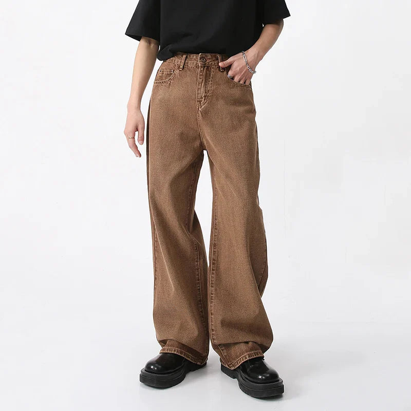 Hearujoy Men's Wear Coffee Casual Denim Trousers Spring Loose Simple Vintage Wide Leg Male Jeans Korean Fashion 9A6953