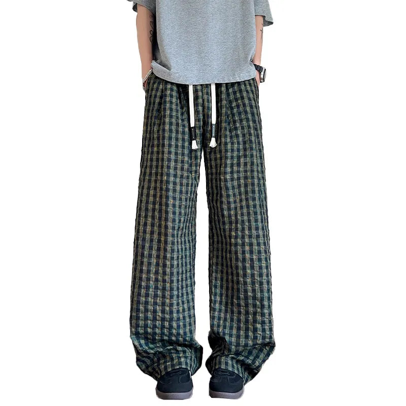 HEARUJOY  -  American Men Thin Pants for Men 2025  Summer plaid  Sweatpants Straight Loose Sports Casual Trousers