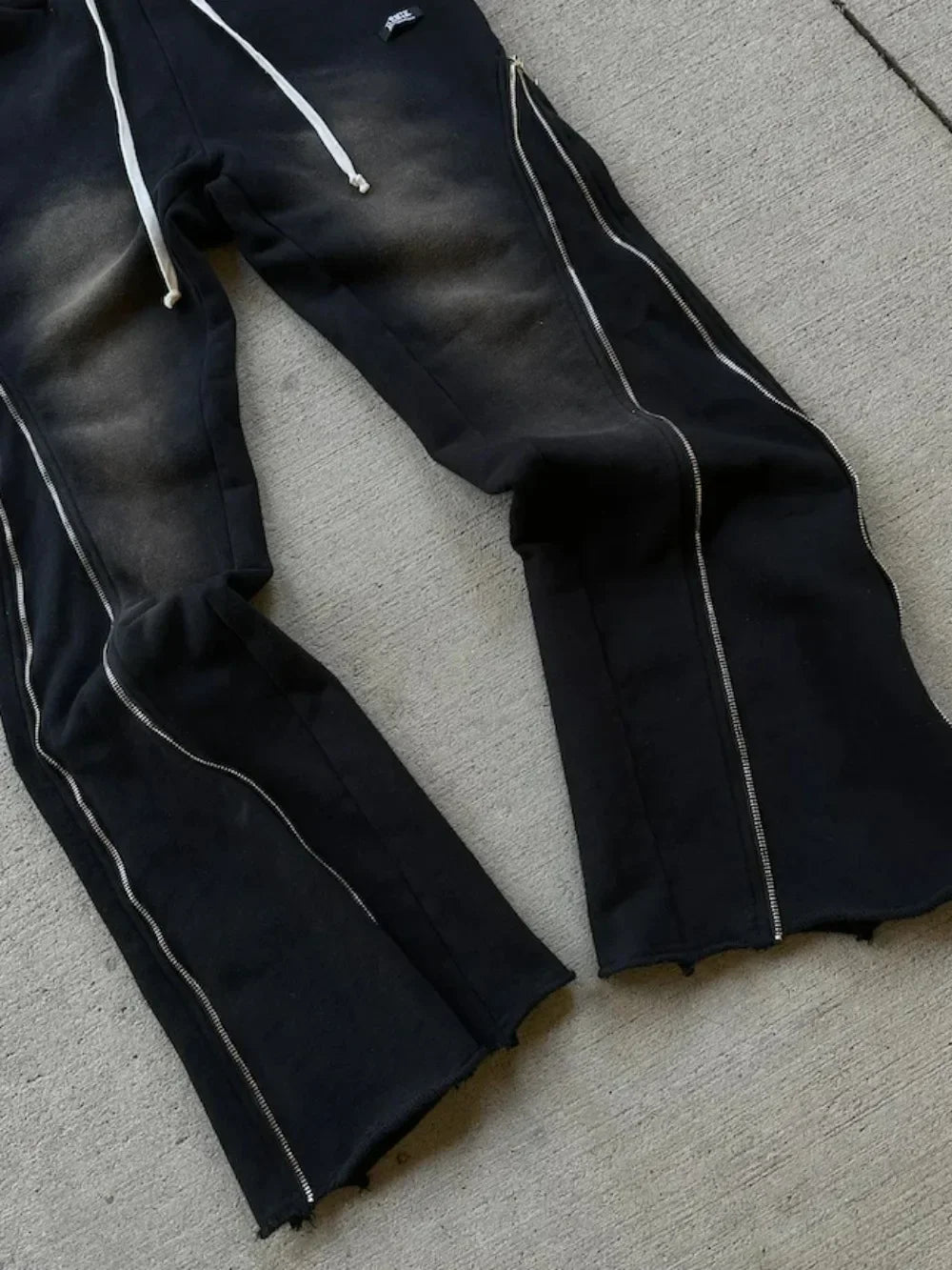 Hearujoy Black new style zipper trousers wide leg two-wear sports street American fashion retro casual washed couple casual pants