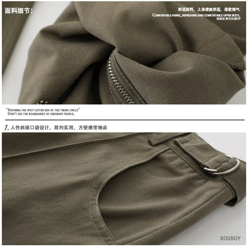 Hearujoy Cargo Pants Men Hip Hop Zipper Wide Leg Trousers Male Japanese Oversize Outdoor Loose Casual Bottom Streetwear Pocket