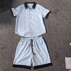 HEARUJOY  -  Fashion Patchwork Men's Suit Short Sleeved Shirt And Shorts Two-piece Set 2025 Summer Loose Casual Sports Outfits For Man