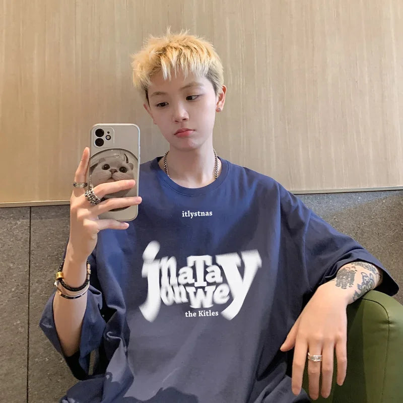 HEARUJOY  -  T Shirt Oversized Cotton For Men White 5XL Men's Letter Print T-shirts Male Casual Wear Summer Tee Shirts Unisex Big Size