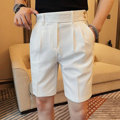 HEARUJOY  -  New Men Summer Slim-fit British Style Suit Shorts Light Luxury Business Straight-leg Shorts Leisure Button-down Half-pants M-3XL
