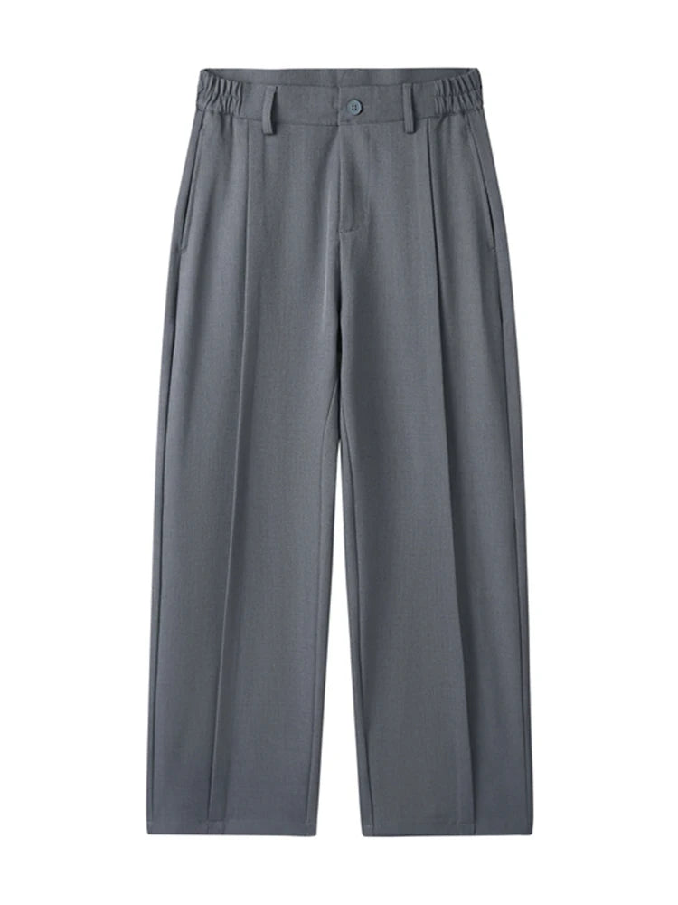 HEARUJOY  -  New Korean Men's Casual Pants Banded Waist Stretch Semi-Wide Pleated Suit Slacks Straight Loose Draped Trousers