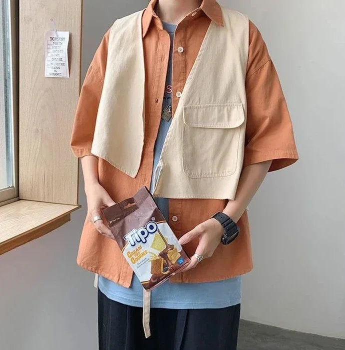 HEARUJOY  -  Man Shirt Half Sleeve with Pocket Shirts for Men Blue Casual Korean Style Vintage Silk Fashion 2025 Cotton Slim Fit Elegant Sale
