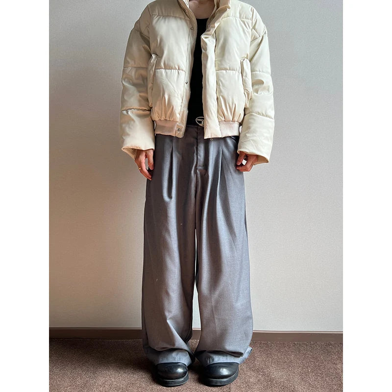 HEARUJOY  -  Grey Suit Pants Men Oversized Fashion Society Mens Black Dress Pants Korean Loose Wide Leg Pants Mens Office Formal Trousers