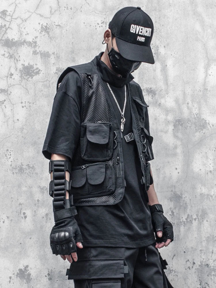 Hearujoy Techwear Black Cargo Biker Vest Without Sleeve Tank Tops Men Sleeveless Top Men  Clothing Japanese Streetwear Hip Hop