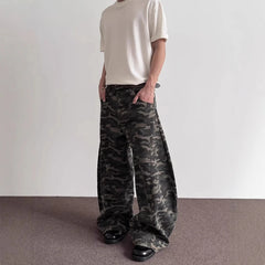 HEARUJOY  -  Men's Camouflage Straight Denim Trousers American Fashion Trend High Street Loose Casual Breathable Niche Summer Men's Bottoms