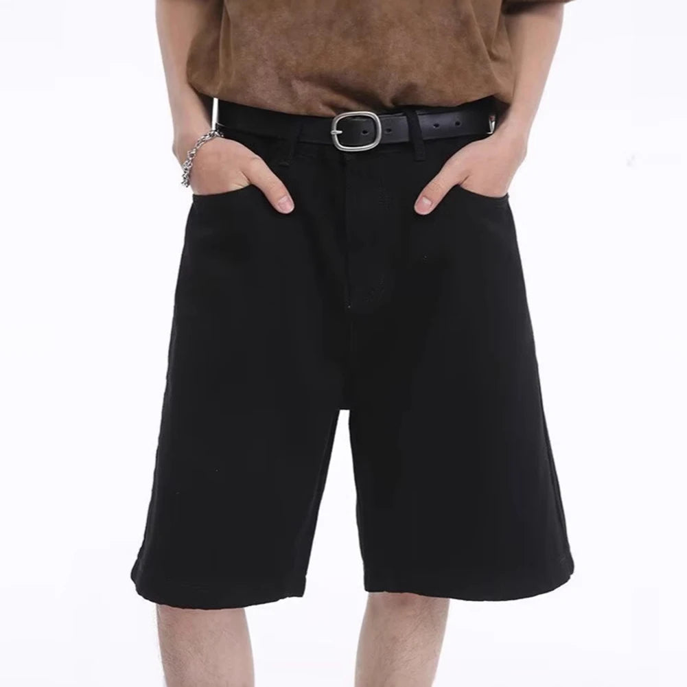 HEARUJOY  -  2XL Retro Loose Shorts Mens Retro Loose Jeans Trendy Basic Pants All Seasons Wear Solid Color Design Comfortable Fit