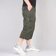 HEARUJOY  -  Summer Cropped Pants Men Multi Pocket Cargo Shorts Outdoor Sports Leisure Loose Shorts Fashion Youth Cotton Short Trousers