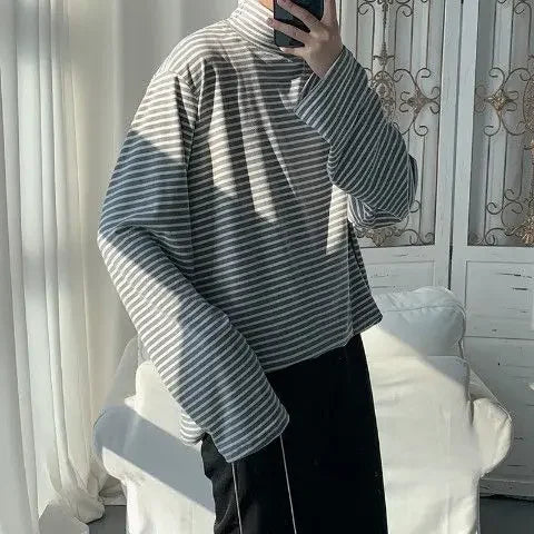 HEARUJOY  -  Turtleneck High Collar T Shirt For Man Striped Top Bulk With Wholesale Men's Clothing Long Sleeve Quotes Full Xl F Pullover