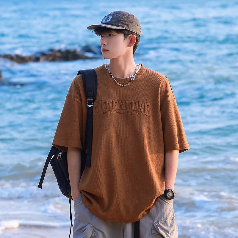 HEARUJOY  -  Summer Men T-Shirt ADVENTURE Tops Tees Male Fashion Letter Camiseta Short Sleeve Men Clothing Harajuku Streetwear T Shirts