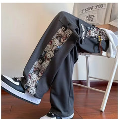 Hearujoy Autumn New Bear Patchwork Work Pants Men's Spring And Autumn Loose Large Size Sports Pants Trend Straight Casual Pants Men M-4XL