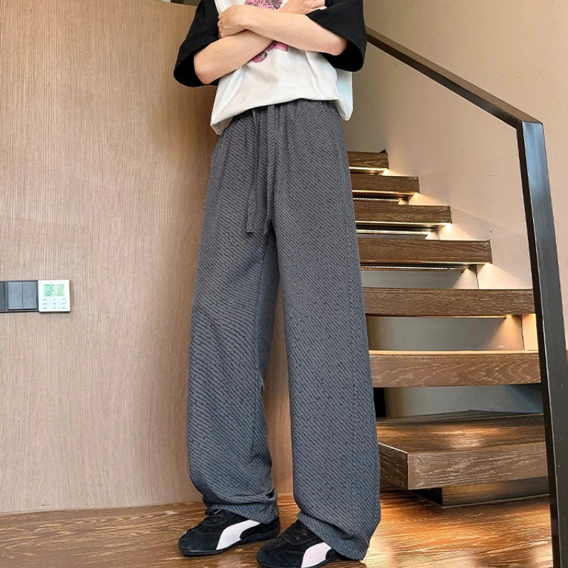 HEARUJOY  -  Baggy Ice Silk Men's Casual Straight Pants Summer Thin Male Trousers Low Price Stylish Designer Vintage Original Y2k Clothing