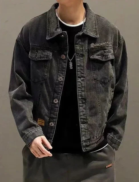 HEARUJOY  -  Black Padding with Embroidery Jeans Coat for Men Warm Wool Sheep Denim Jackets Man Padded Blue Washed Worn One Piece G Casual