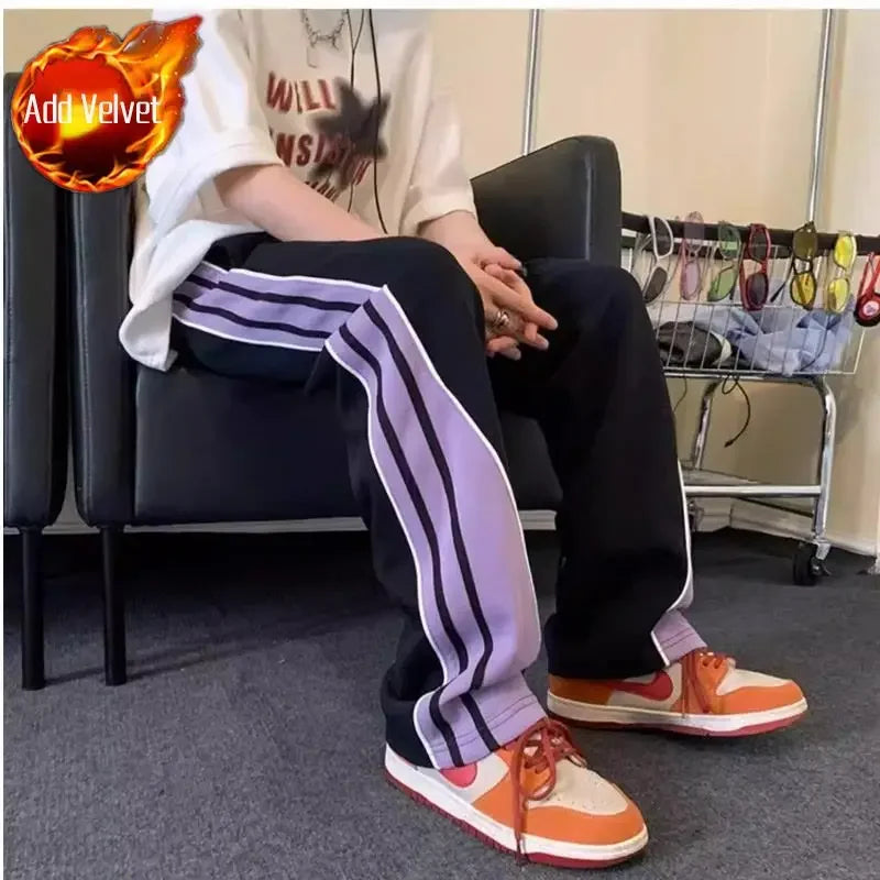 HEARUJOY  -  Loose Autumn Winter Wide Straight Baggy Trousers For Men Punk Casual Pants Man Trend Luxury Classic Streetwear Polyester Sale