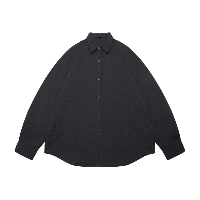 HEARUJOY  -  Mens Casual Waffle Shirts Long Sleeve Button Down Autumn Sold Color Loose Fit Shirts Jacket