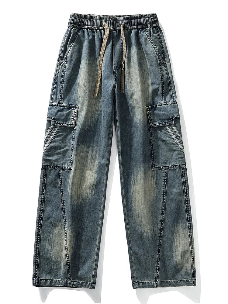 HEARUJOY  -  Summer Men's Jeans Flap Pockets Lightweight Denim Cargo Pants Big Size 8XL 7XL 6XL Wide Leg Baggy Jeans Straight Trousers