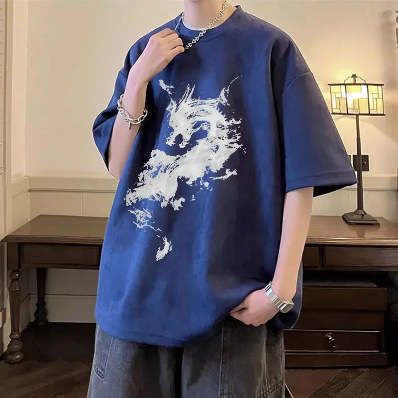 HEARUJOY  -  Man Tee Shirts Cotton Oversized O Neck Watercolor T Shirt for Men Luxury High Quality Cool New In Cheap Clothes Party Summer Top