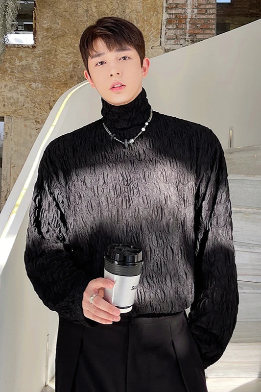 Hearujoy New Spring Winter Fashion Menswear Solid Color Bubble Knitting Pullovers New Loose Turtleneck Base T-shirt Tide