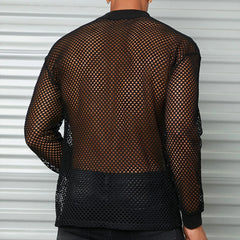 Hearujoy Mens Sexy Fishnet See Through T-Shirt Long Sleeve Transparent Tshirt Homme Punk Gothic Nightclub Prom T Shirt For Men Camisetas