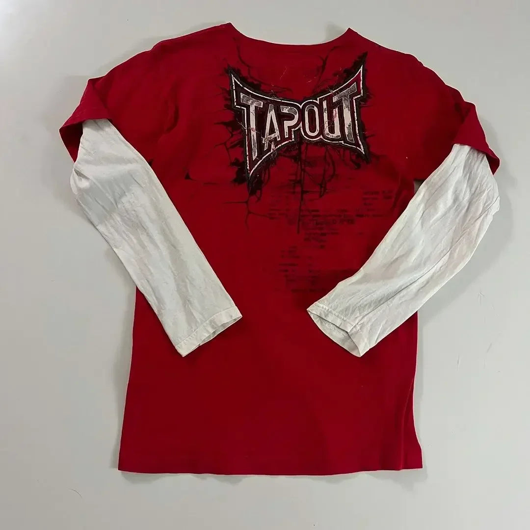 Hearujoy Y2K New Gothic Long-Sleeved American Vintage Letter Printed Fake Two Piece T-shirt Men Hip-Hop Harajuku Punk Casual Cotton Tops